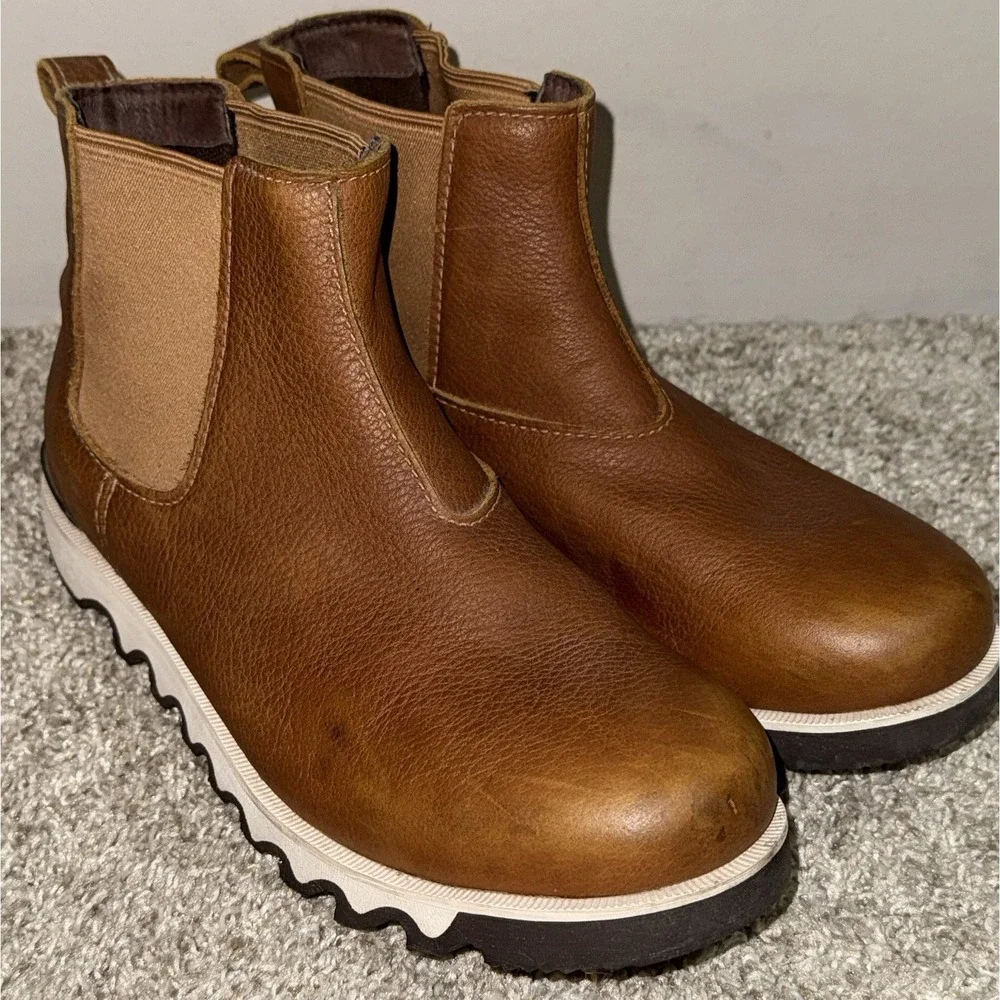 Sorel Kezar Men's 8 Brown Leather Waterproof Chelsea Ankle Boots Pull On Rugged